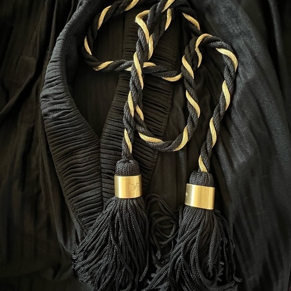 DIANE VON FURSTENBERG Pullover Swimsuit Cover Braided Tassle Gold Black Size P/S - Picture 6 of 7